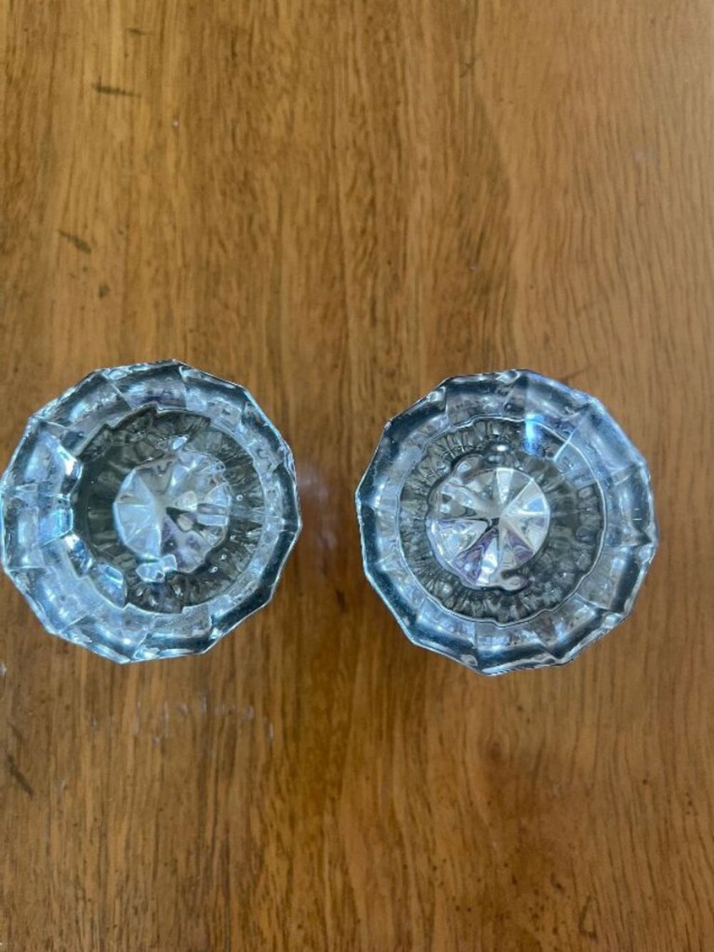 2 Vintage Clear Glass and Brass Doorknobs